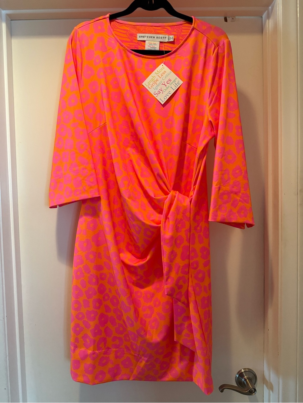 Gretchen Scott Neon Pink & Orange tie Knot-Front Dress NWT